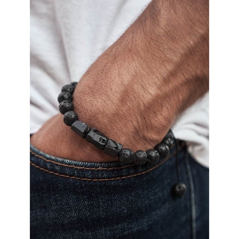 Tourmaline Protection Bracelet with Natural Lava Stone. 8mm Beads Black Gemstone